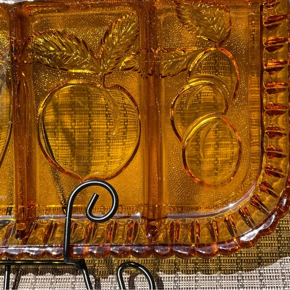 INDIANA GLASS AMBER DEPRESSION DIVIDED RELISH SERVING TRAY MID CENTURY MODERN - Picture 4 of 7